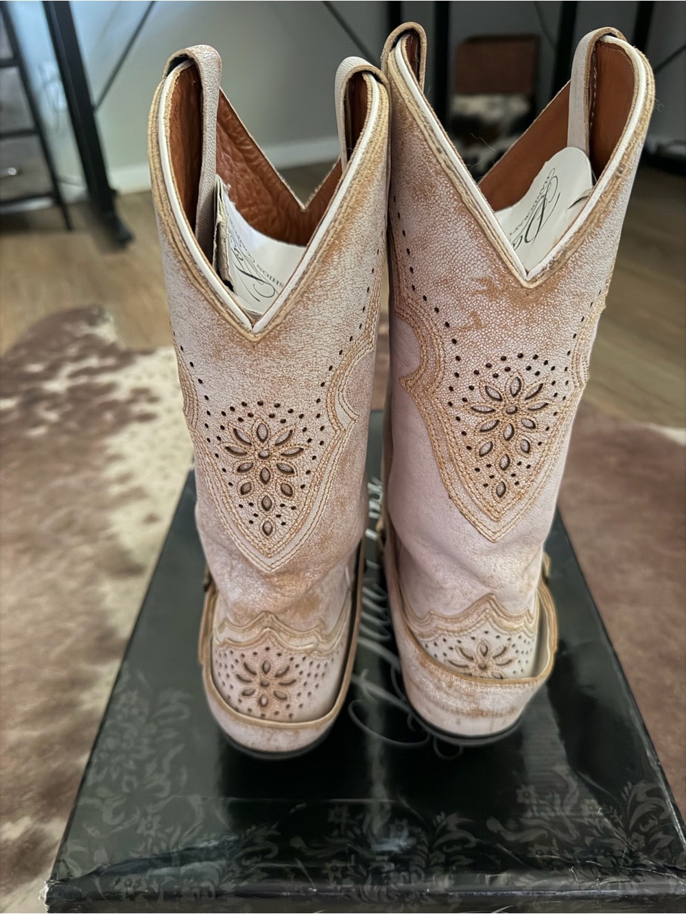 Dan Post Off White Strapped Cowboy Boots - Picture 3 of 6
